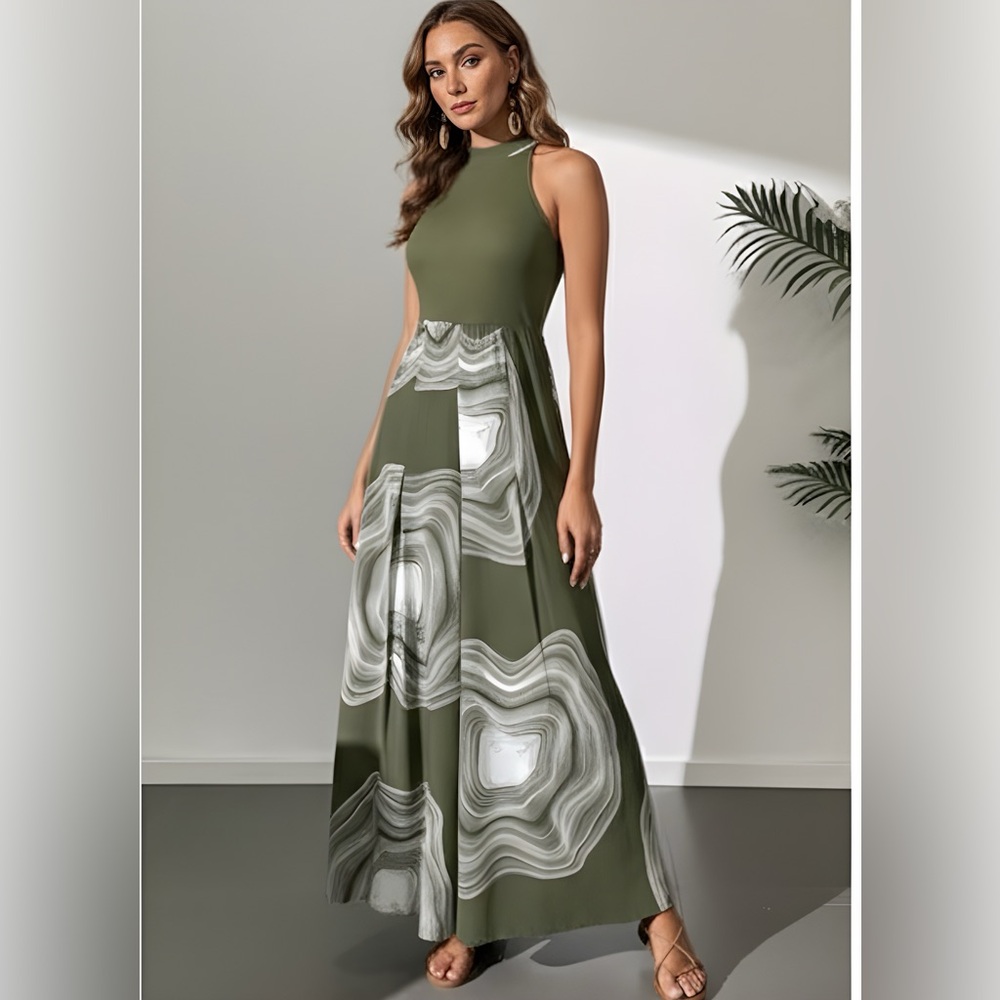 LAST ONE 🔥 Green Boho  Printed Halterneck Jumpsuit